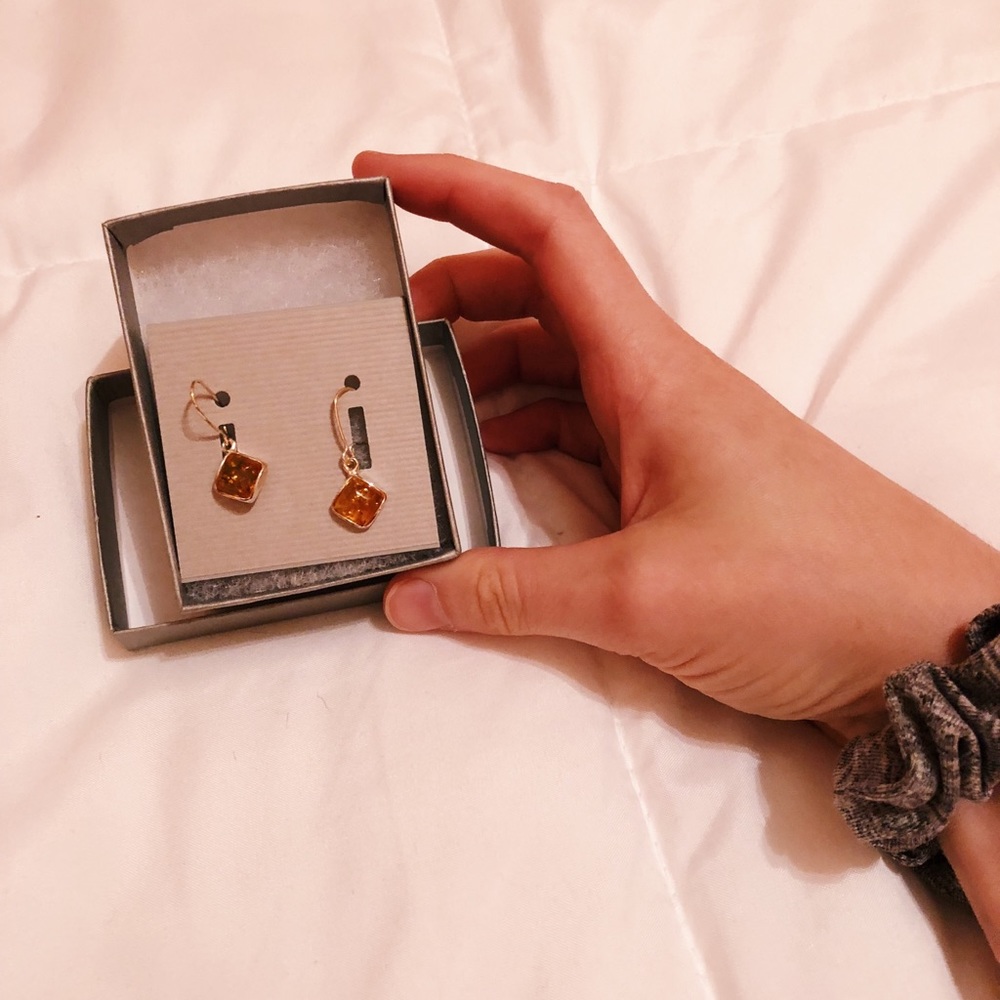 Square Honey Amber Earrings